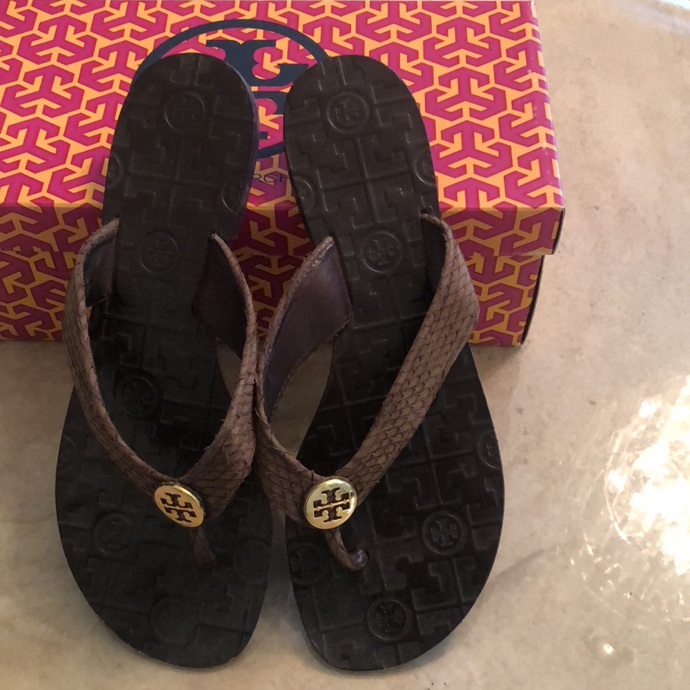 Tory Burch Thora Nubuck Python Print Sandals. Bro… - image 3